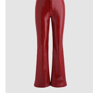 Cider Women's Cherry Red Shiny Faux Crocodile Leather Flare Leg Pants Sz XS NWT
